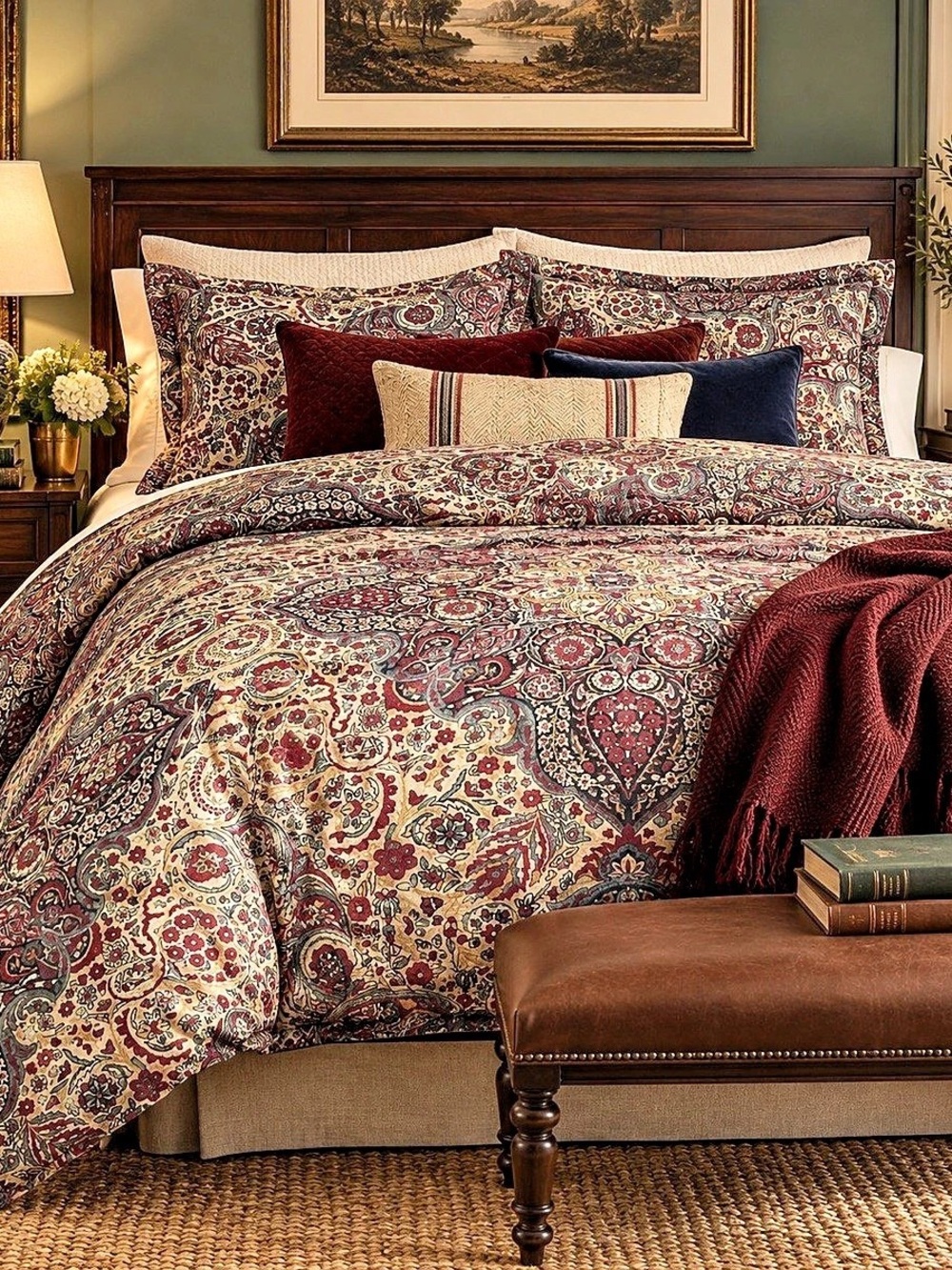 Ralph Lauren Oriental Persian Paisley King Duvet Cover + 2 Shams Set Rare